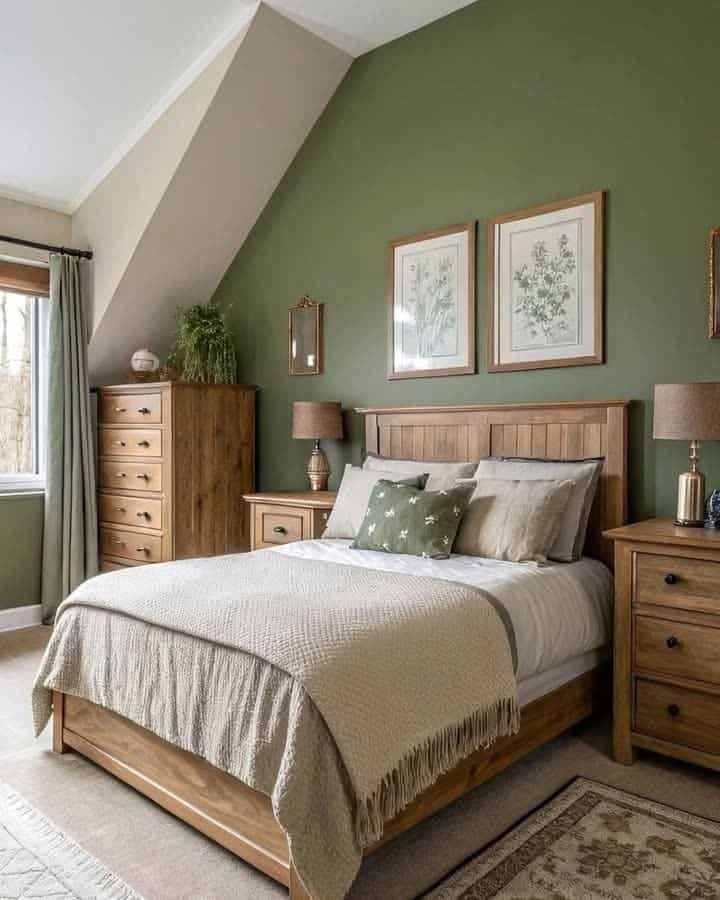 18. Soft Forest Green and Oak Bedroom Idea - forest green bedroom ideas