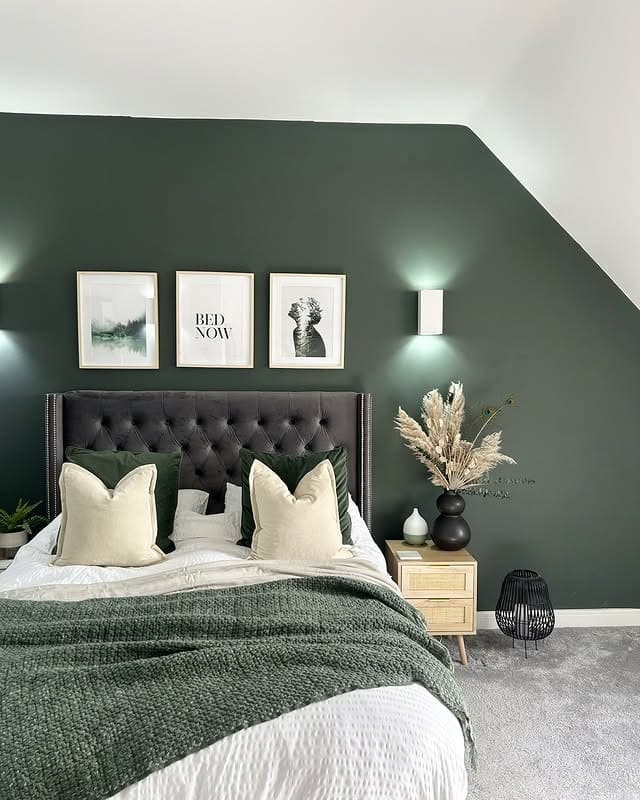 19. Deep Forest Green and Cream Attic Bedroom Idea - forest green bedroom ideas