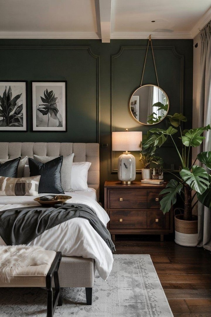 20. Forest Green and Espresso Wood Bedroom Idea - forest green bedroom ideas