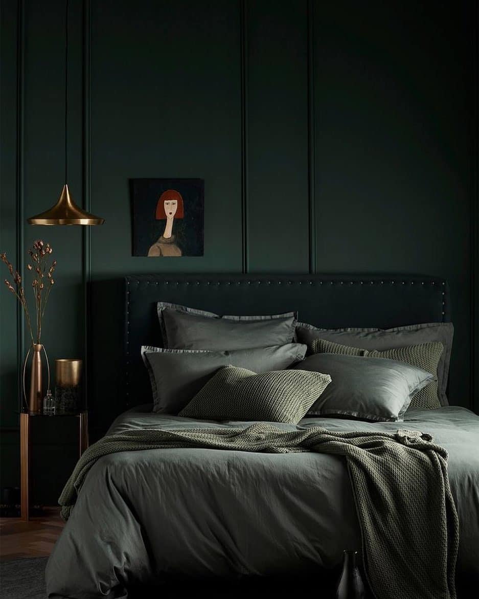 21. Moody Forest Green and Charcoal Bedroom Idea - forest green bedroom ideas