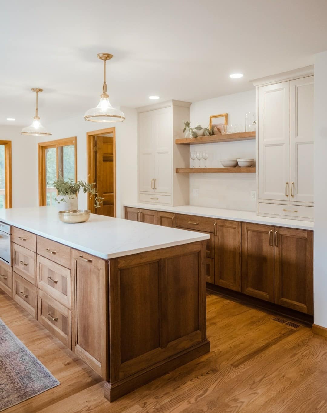 3. Rich Brown Hickory Cabinets with Cream White - hickory kitchen cabinet ideas