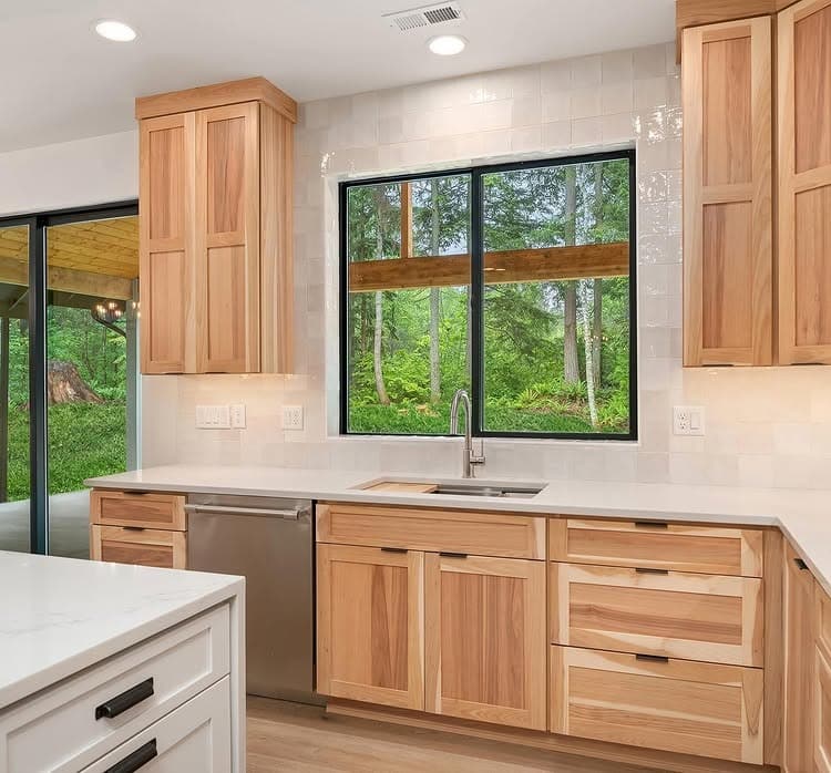 5. Light Hickory Cabinets with Soft White - hickory kitchen cabinet ideas