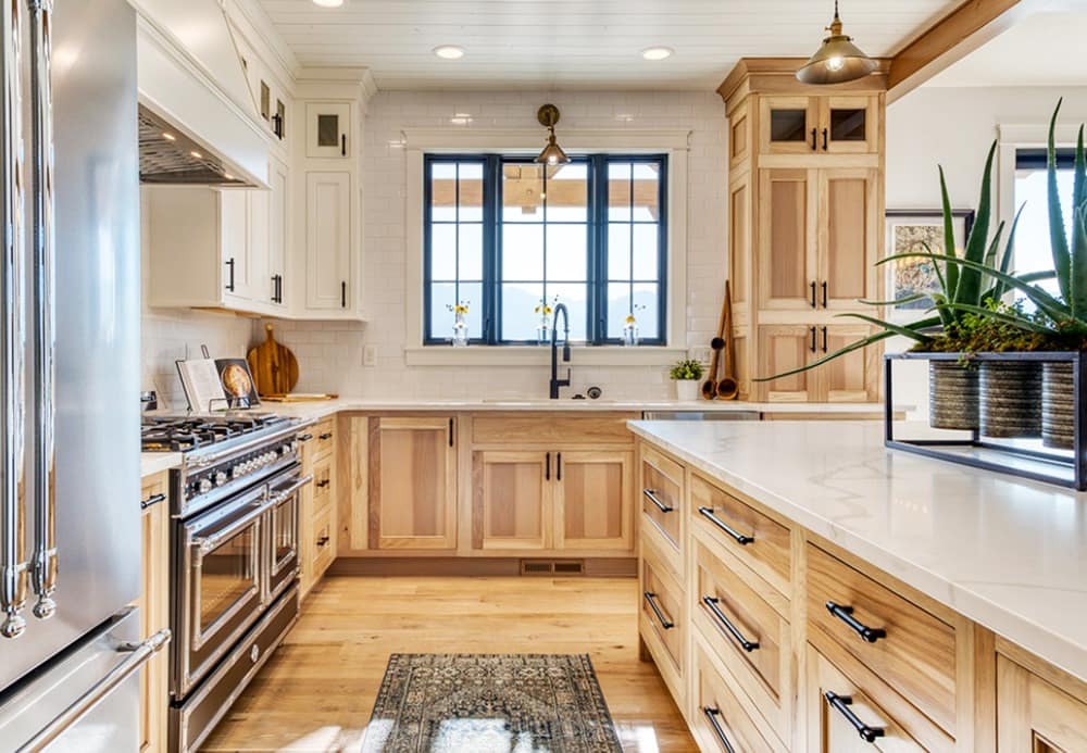 19. Light Hickory Cabinets with Cream White - hickory kitchen cabinet ideas
