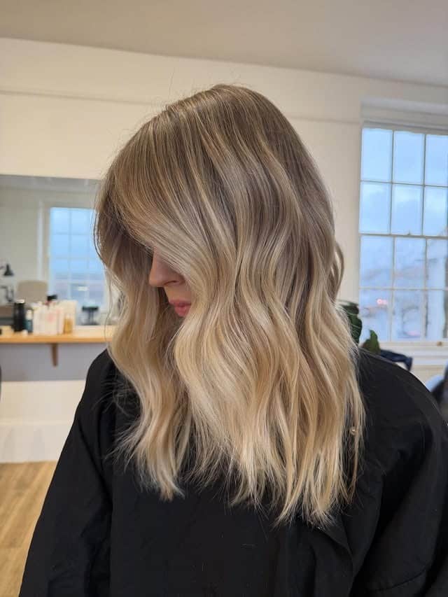 2. Rooted Beige Blonde Balayage with Soft Waves - Balayage Hair Colors