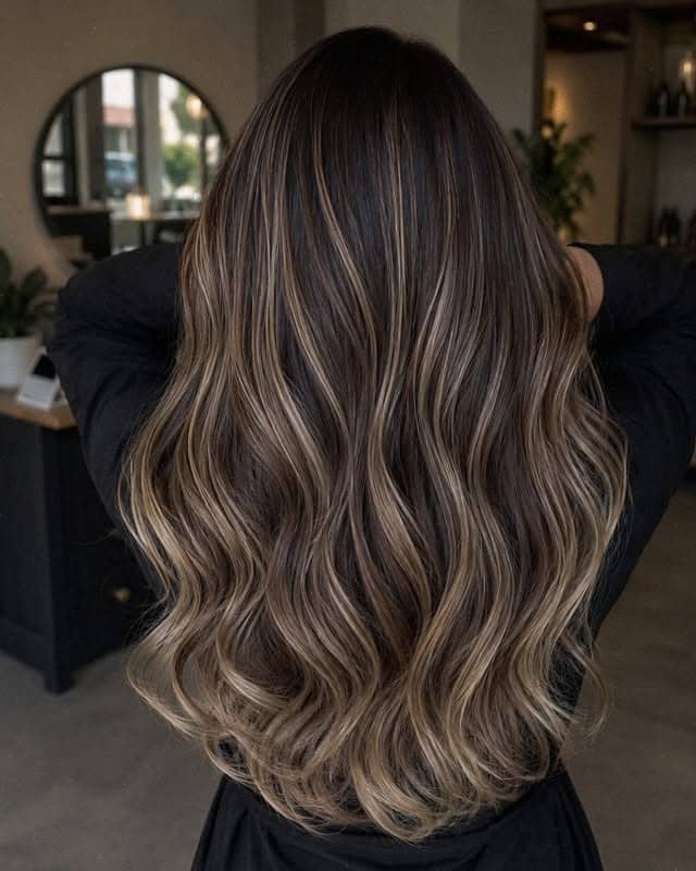 4. Smoky Brunette Balayage with Loose Waves - Balayage Hair Colors