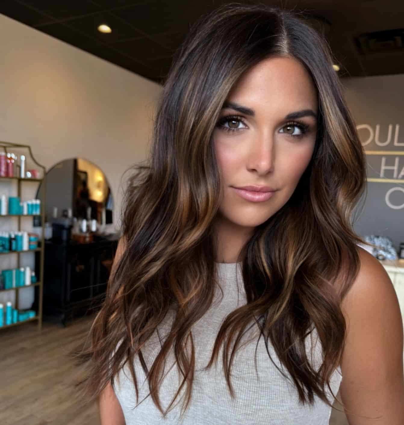 5. Caramel Brunette Balayage with Face-Framing Waves - Balayage Hair Colors