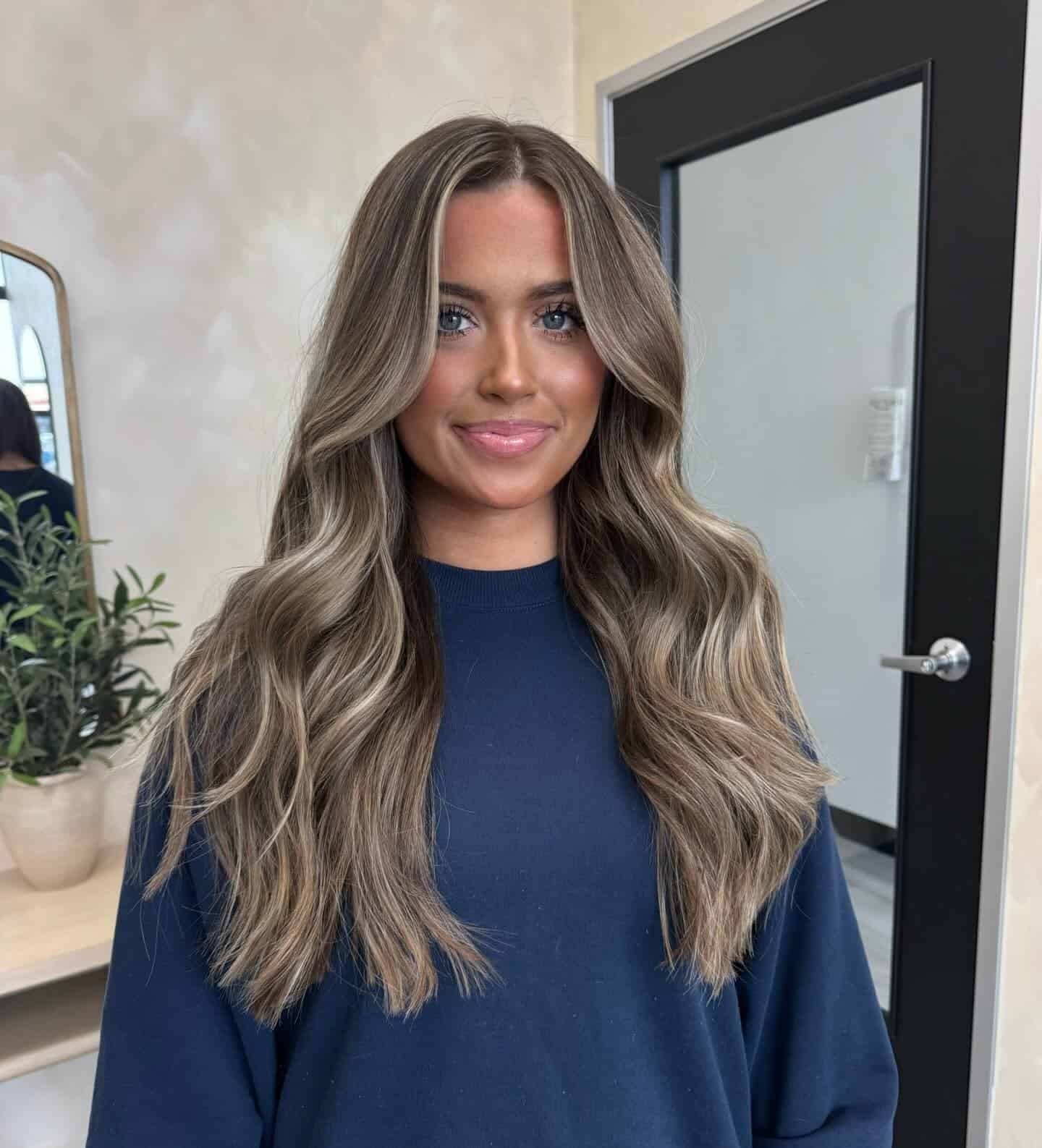 16. Cool Beige Balayage with Long Face-Framing Layers - Balayage Hair Colors