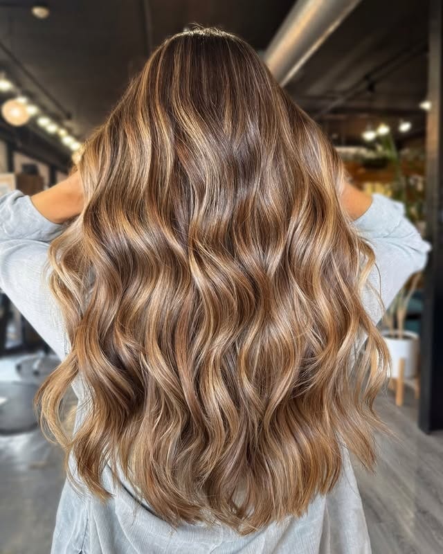 19. Honey Caramel Balayage with Flowing Waves - Balayage Hair Colors