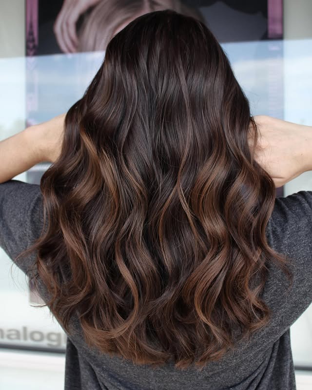 20. Espresso Auburn Balayage with Loose Waves - Balayage Hair Colors
