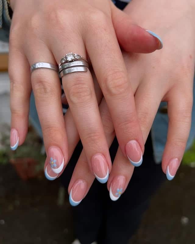 13. Baby Blue Double French Almond Nails - baby blue nail ideas