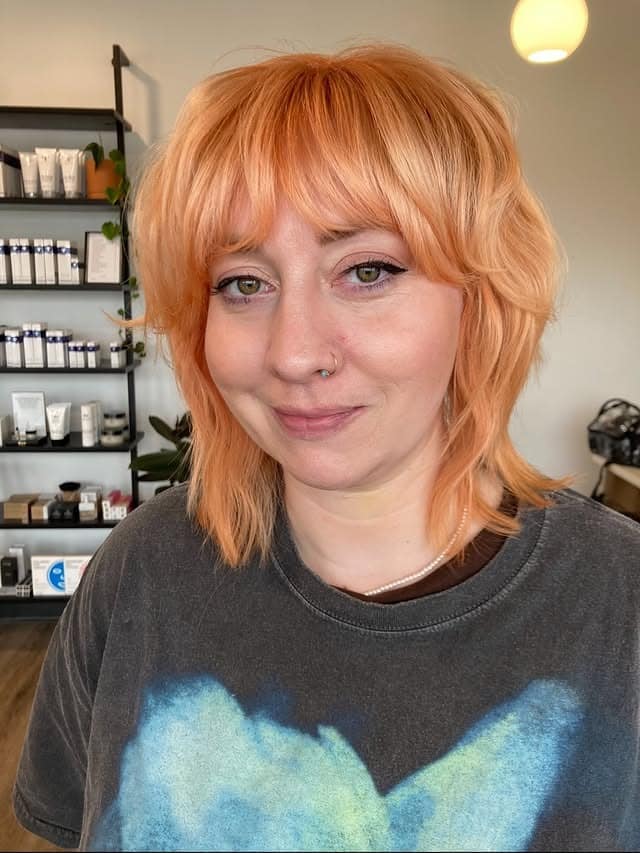 2. Copper Peach Short Shag with Bangs - Short Shag Haircuts