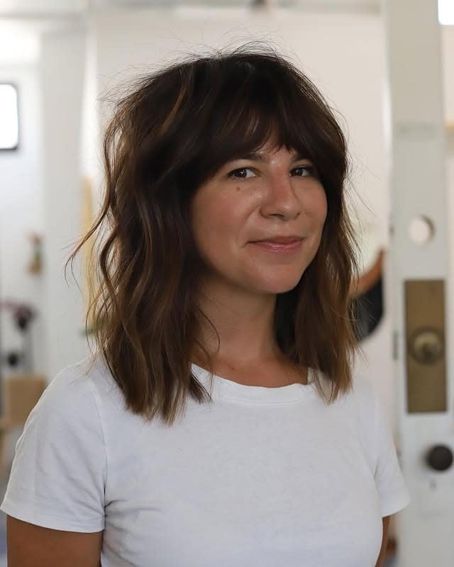 17. Dark Chocolate Tousled Shag Lob - Short Shag Haircuts