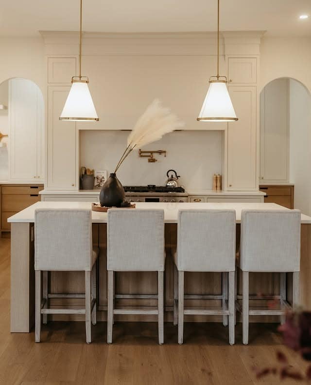 1. Warm White and Brass Pendant Kitchen Idea - kitchen lamp ideas