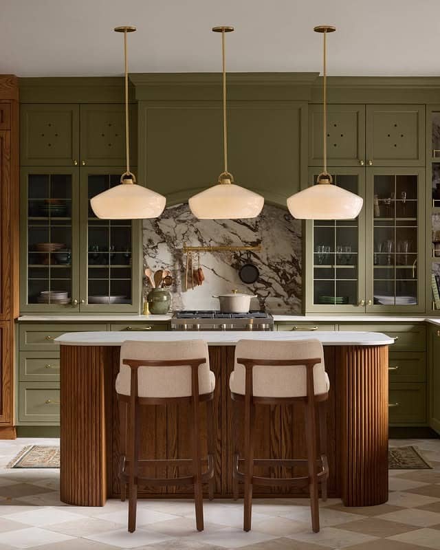 6. Olive Green and Walnut Opal Pendant Kitchen Idea - kitchen lamp ideas