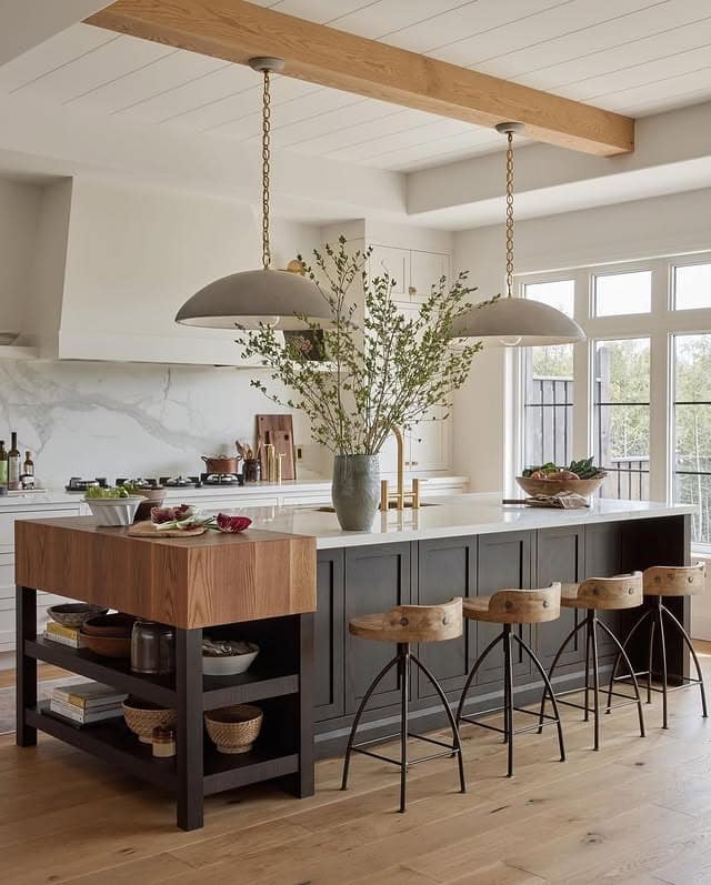 12. Charcoal Gray and Warm Brass Dome Pendant Kitchen Idea - kitchen lamp ideas
