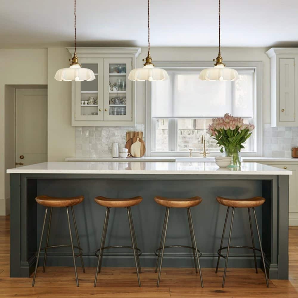 19. Cream and Charcoal Scalloped Pendant Kitchen Idea - kitchen lamp ideas