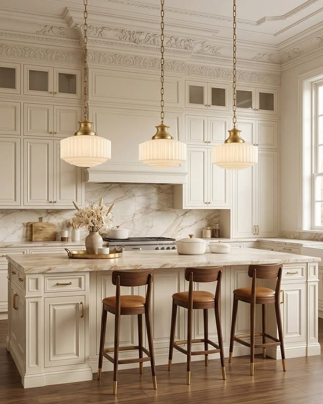 21. Ivory and Antique Brass Ribbed Pendant Kitchen Idea - kitchen lamp ideas