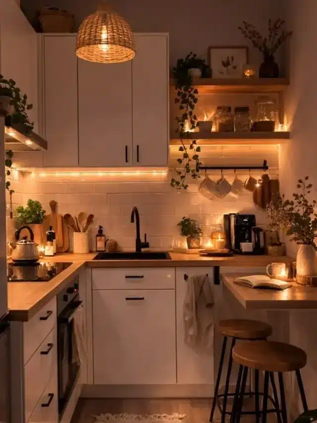 22. Warm White and Honey Rattan Pendant Kitchen Idea - kitchen lamp ideas