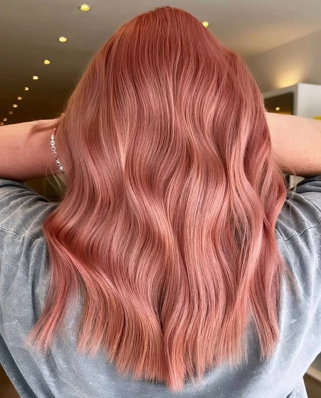 1. Dusty Rose Gold Long Waves - Rose Gold Hair Color