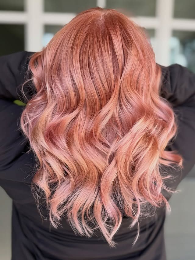 3. Blush Rose Gold Glam Waves - Rose Gold Hair Color