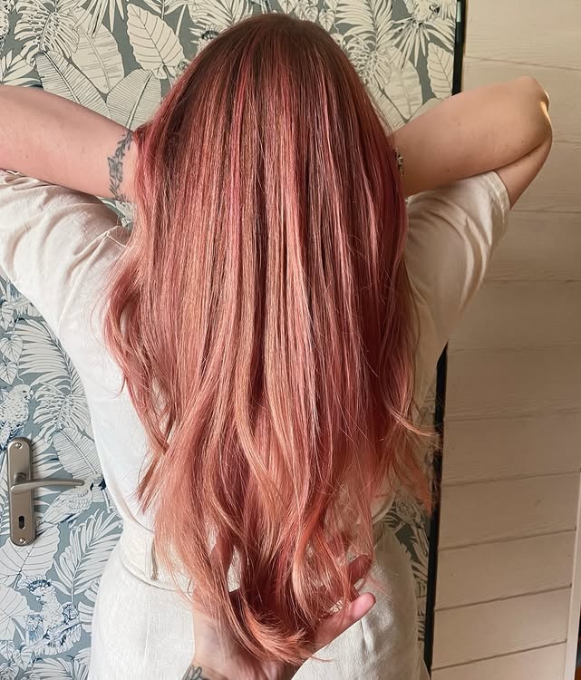 4. Copper Rose Gold Long Layers - Rose Gold Hair Color