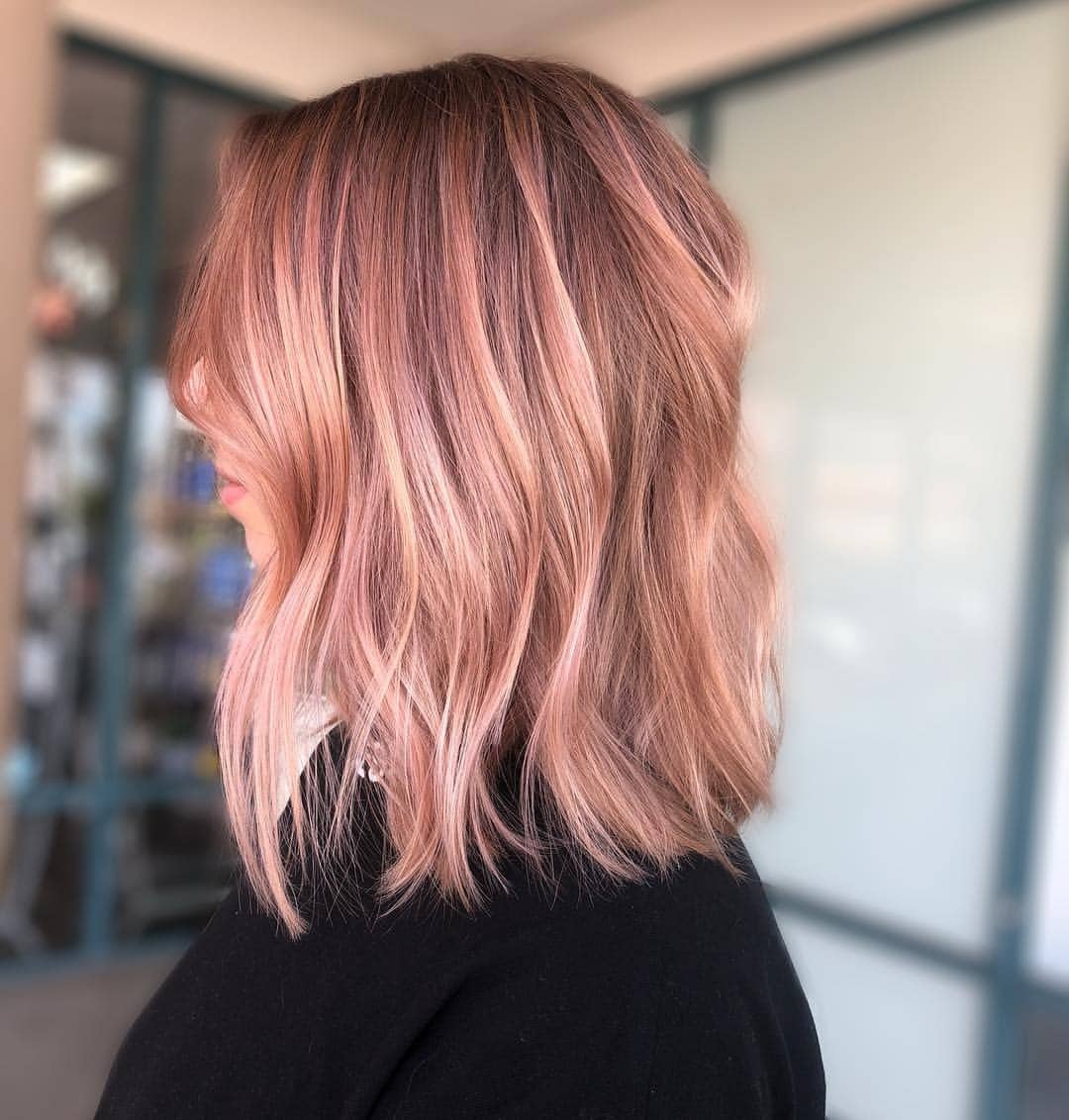 7. Rose Gold Lob with Soft Waves - Rose Gold Hair Color