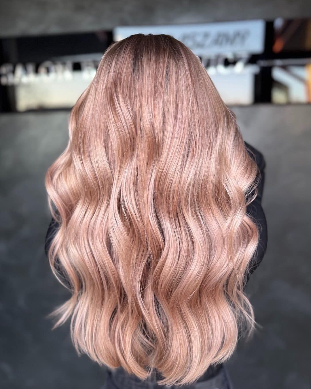 10. Champagne Rose Gold Long Waves - Rose Gold Hair Color