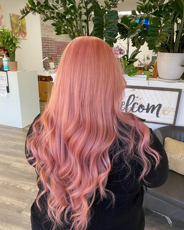 13. Pink Rose Gold Long Waves - Rose Gold Hair Color