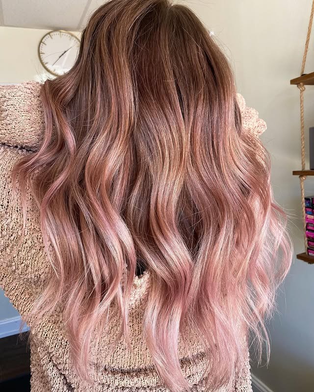 15. Brunette Rose Gold Ombre Waves - Rose Gold Hair Color