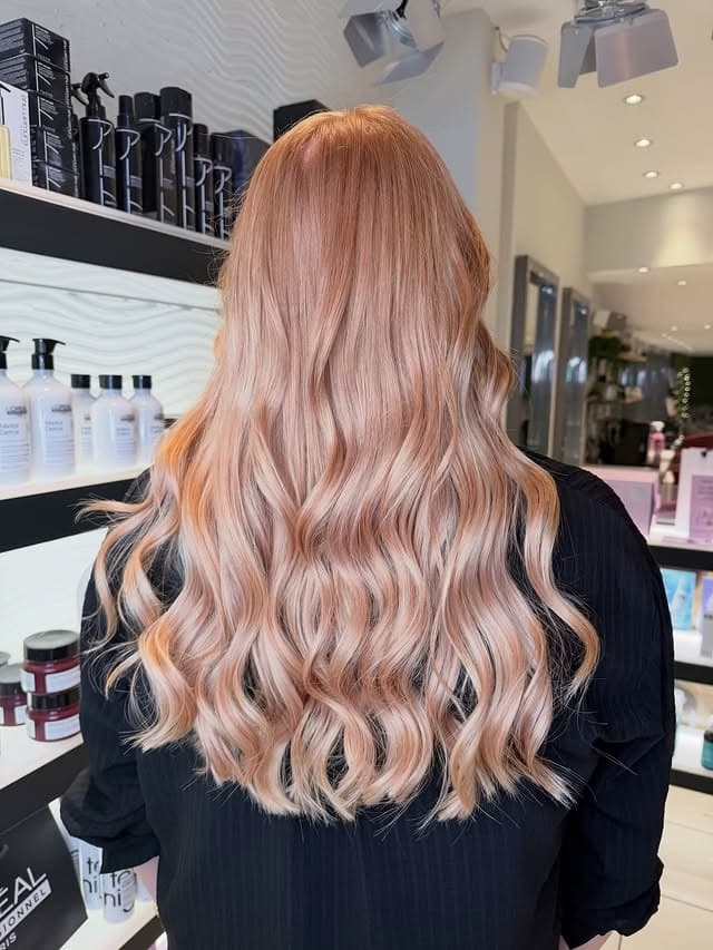 16. Peach Champagne Rose Gold Waves - Rose Gold Hair Color