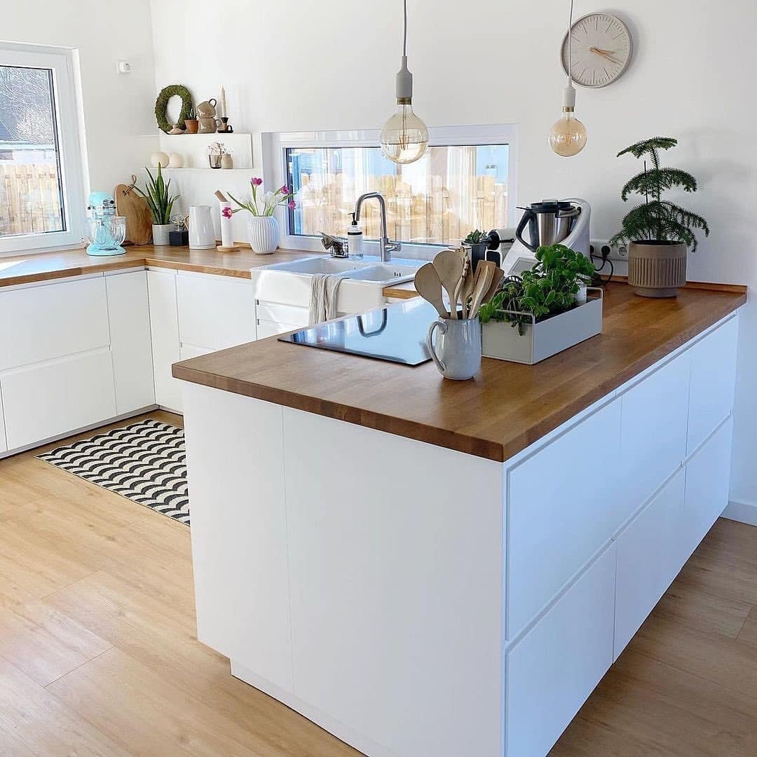 1. White and Warm Wood Scandinavian Kitchen Idea - scandinavian kitchen ideas