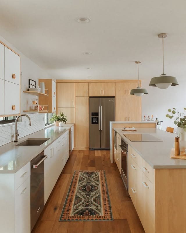 4. White and Honey Oak Scandinavian Kitchen Idea - scandinavian kitchen ideas