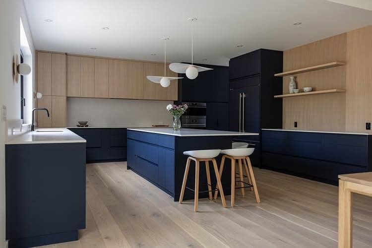 5. Navy Blue and Pale Oak Scandinavian Kitchen Idea - scandinavian kitchen ideas