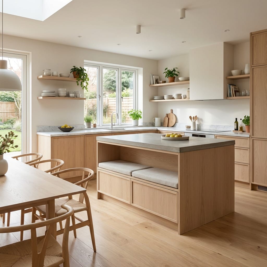 6. Light Oak and Warm White Scandinavian Kitchen Idea - scandinavian kitchen ideas