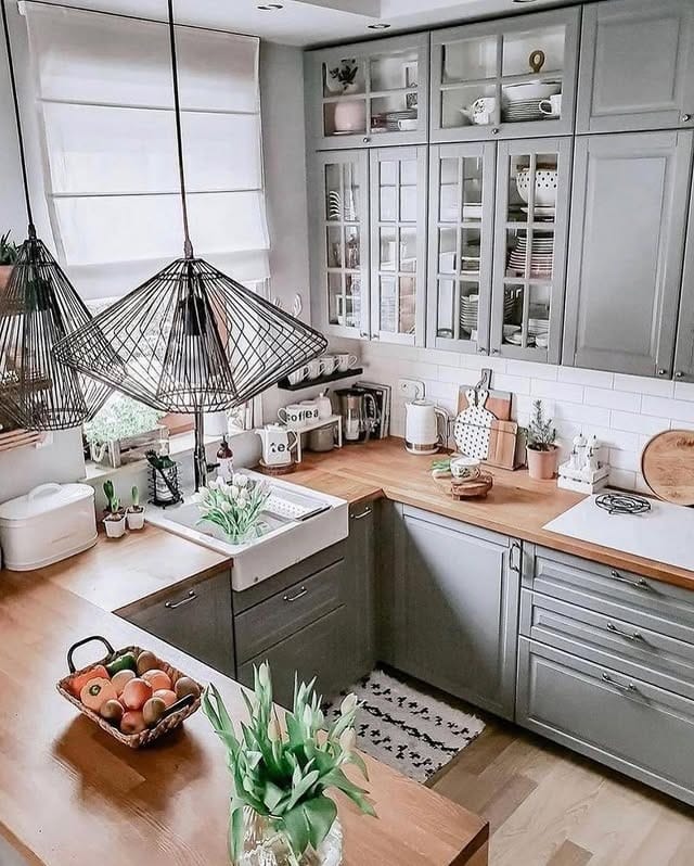 12. Soft Gray and Warm Wood Scandinavian Kitchen Idea - scandinavian kitchen ideas