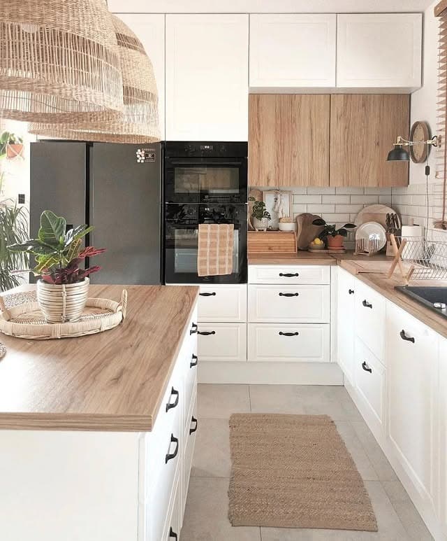 17. White and Honey Wood Scandinavian Kitchen Idea - scandinavian kitchen ideas