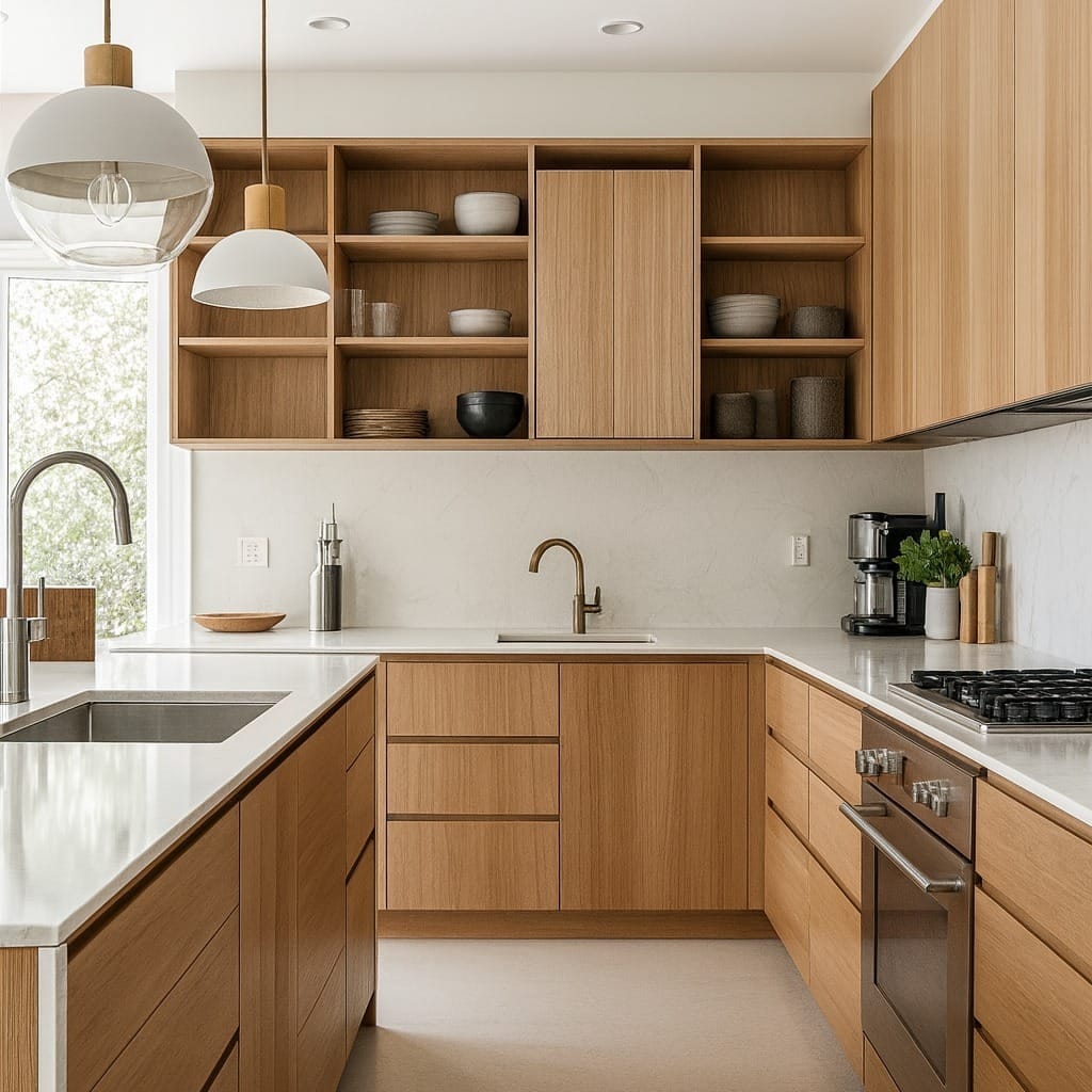 20. Natural Oak and Soft White Scandinavian Kitchen Idea - scandinavian kitchen ideas