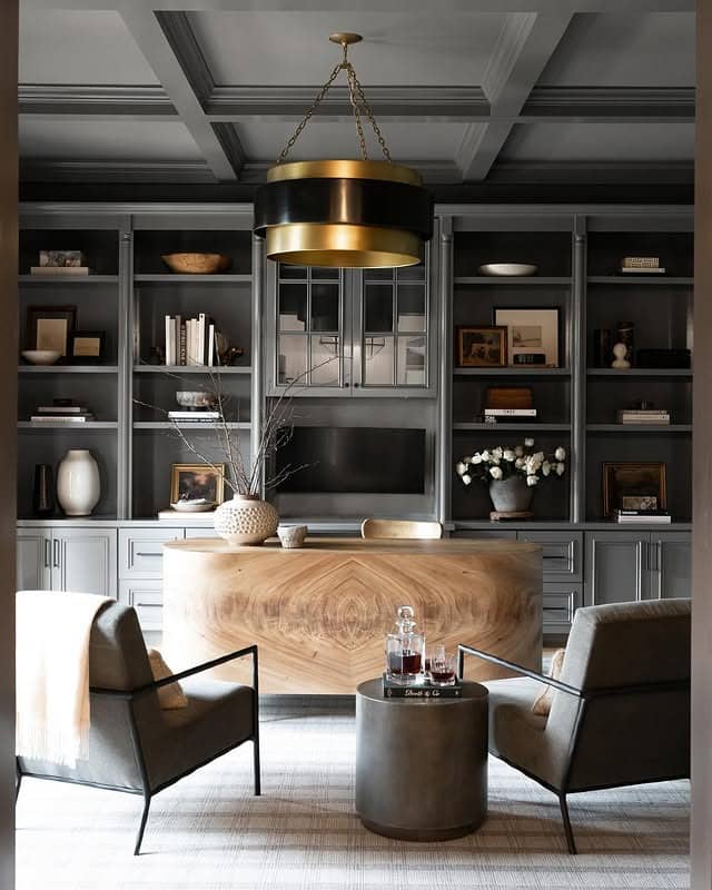 2. Charcoal Gray and Gold Sophisticated Girly Office Idea - girly office ideas