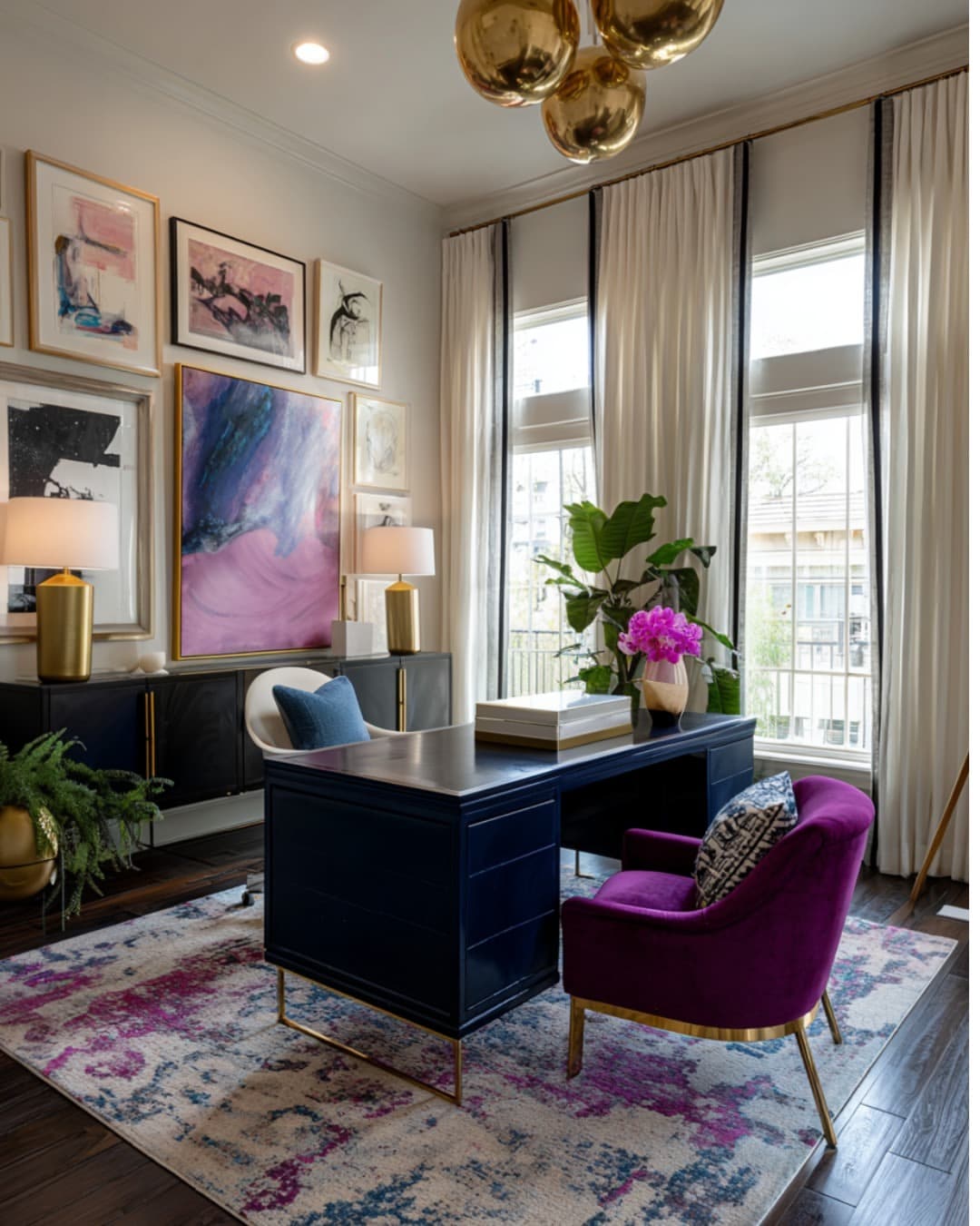 4. Navy Blue, Plum and Gold Glam Girly Office Idea - girly office ideas