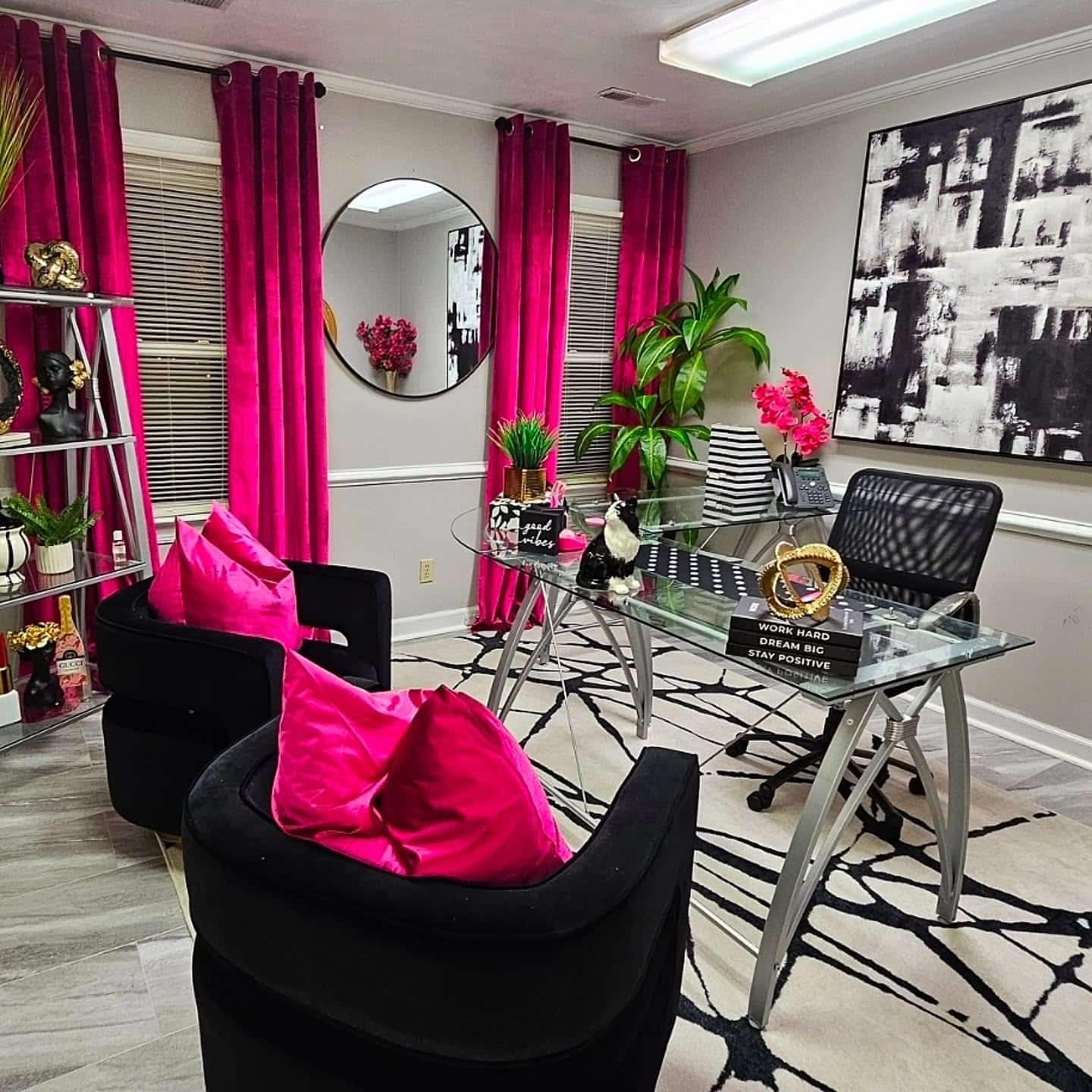 5. Black, White and Fuchsia Girly Office Idea - girly office ideas