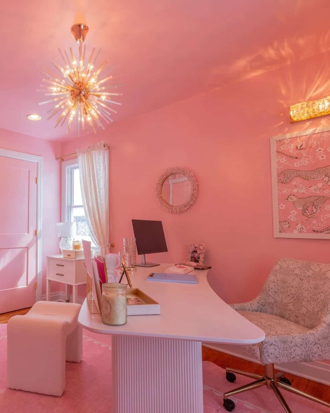 8. Coral Pink and White Glam Girly Office Idea - girly office ideas