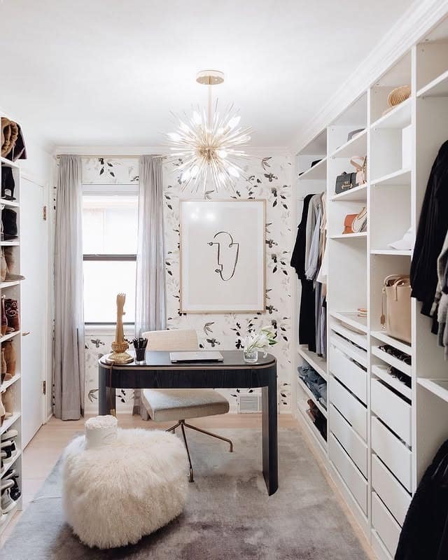 12. White, Black and Cream Girly Closet Office Idea - girly office ideas