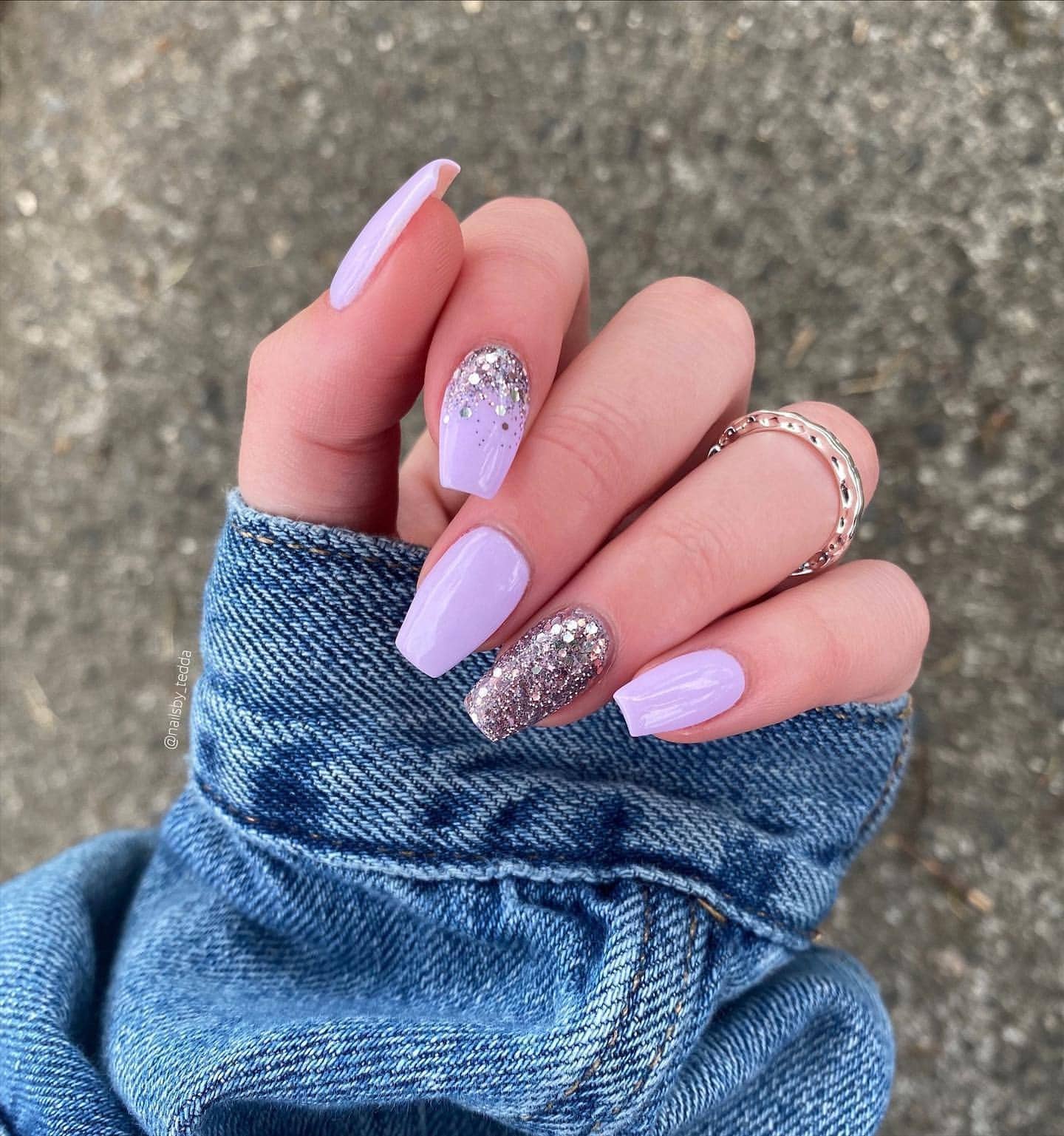 1. Lavender Glitter Coffin Dip Powder Nails - dip powder nail ideas