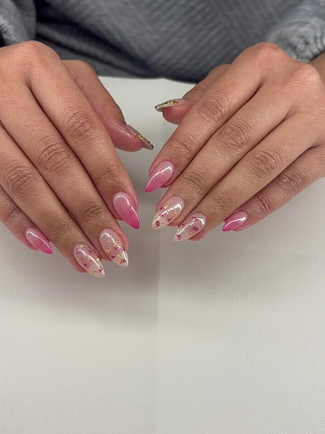 4. Pink Floral Almond Dip Powder Nails - dip powder nail ideas