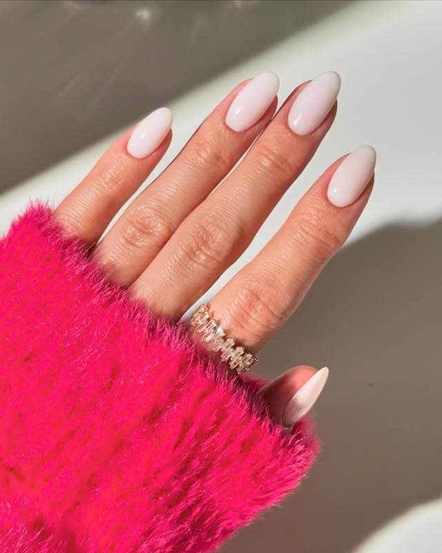 6. Milky White Almond Dip Powder Nails - dip powder nail ideas