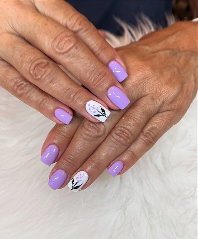 7. Lilac Floral Square Dip Powder Nails - dip powder nail ideas