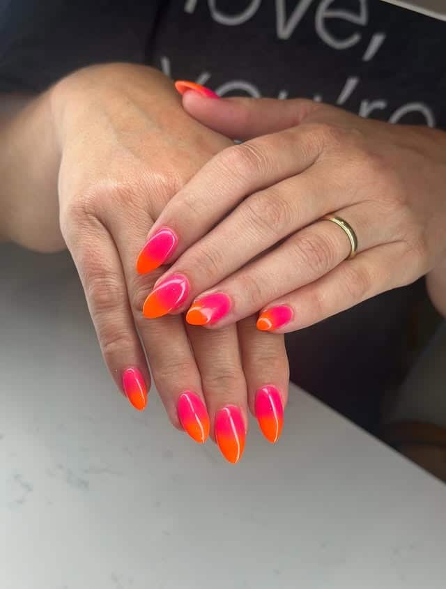 10. Neon Pink and Orange Ombré Dip Nails - dip powder nail ideas