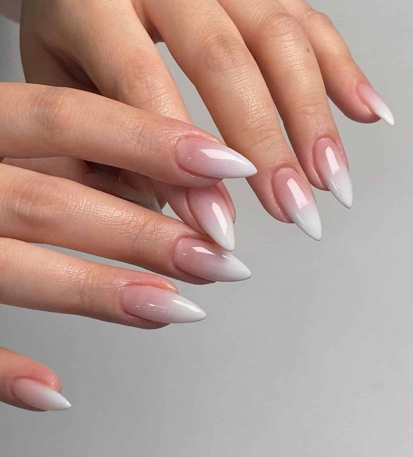 14. Milky White Ombré Almond Dip Powder Nails - dip powder nail ideas