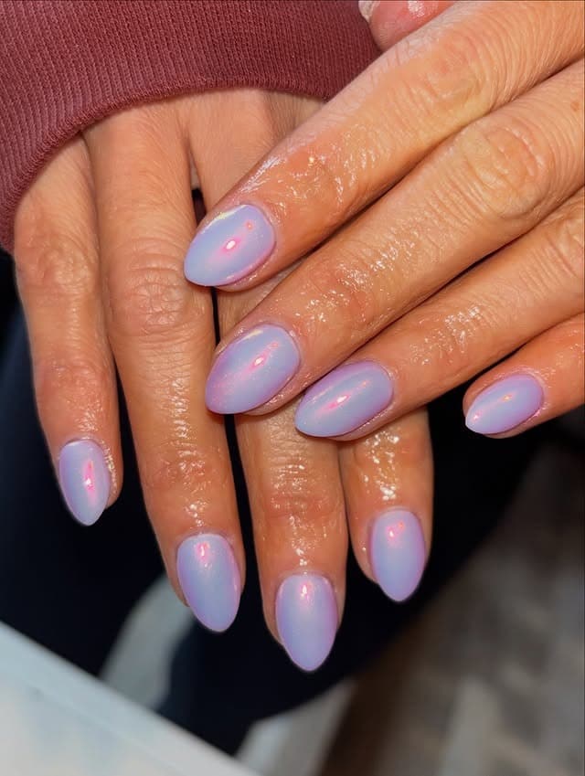 16. Iridescent Lavender Almond Dip Powder Nails - dip powder nail ideas