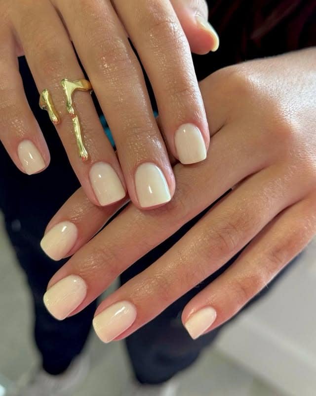17. Creamy Ivory Short Square Dip Powder Nails - dip powder nail ideas